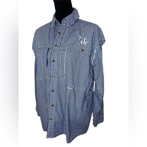 DRAKE UNIVERSITY OF KENTUCKY BLUE CHECKERED BUTTON UP WINGSHOOTERS SHIRT SIZE S - Picture 1 of 11